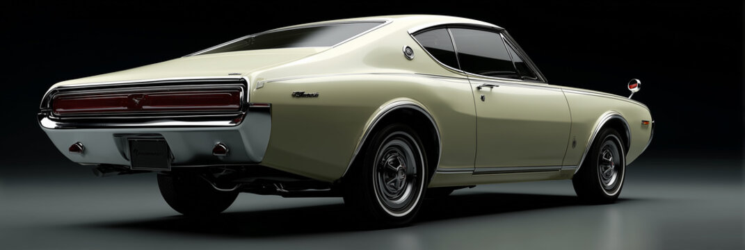 Cream colored vintage performance coupe rear view
