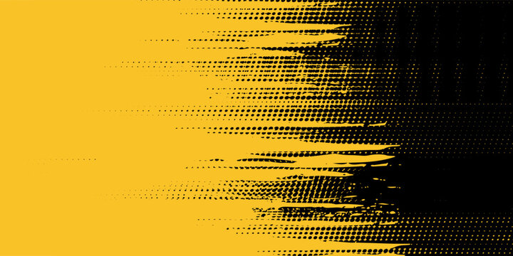 Yellow and black backdrop with dot halftone pattern element. Abstract brush grunge background. retro comic concept for your graphic design, banner or poster See Less