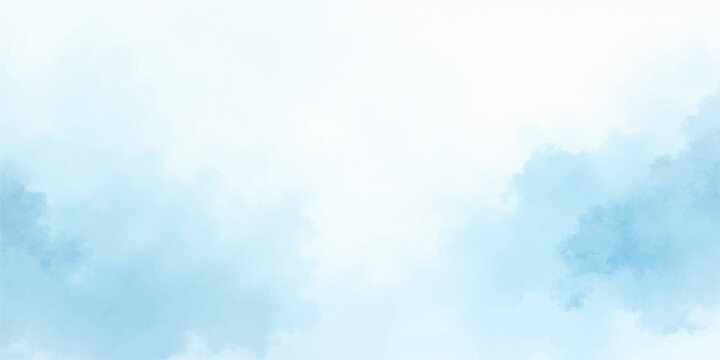 An abstract watercolor blue sky background featuring beautiful bright white clouds drifting through a clear sunny atmosphere on a beautiful summer day