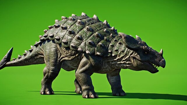 Ankylosaurus dinosaur with armor plate standing on green screen background