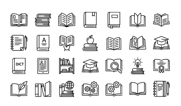 Minimal literature and textbook outline icon vector collection isolated on white