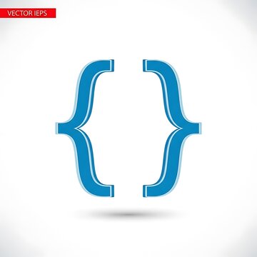 Blue Bracket Symbols on White Background.