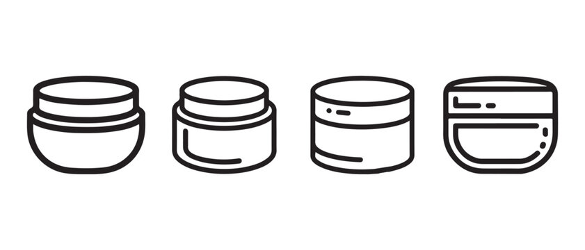 Set of cosmetic cream jar icons. in a minimalist line art style on a clean white background.