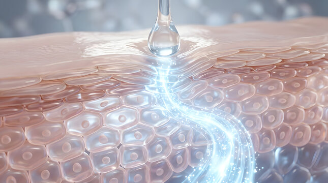 Serum absorption into skin barrier, close-up