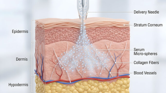 Skin serum delivery process illustration