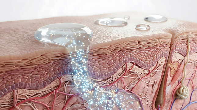 Serum droplets absorbed into skin layers