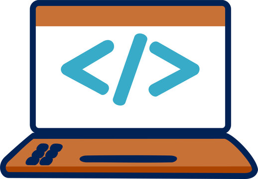 Laptop screen with code brackets flat line icon open source programming and software development concept vector illustration