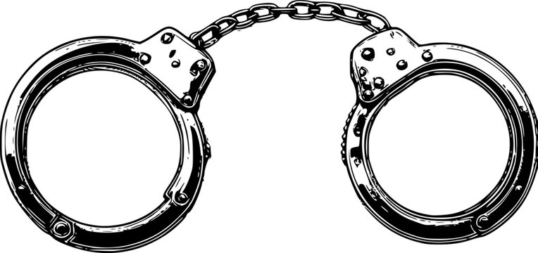 Close up sequence of metallic handcuffs on chain showing different open and closed positions
