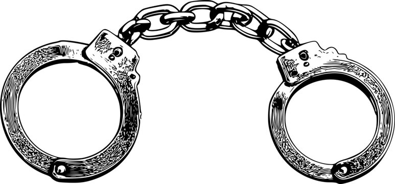 Close up sequence of metallic handcuffs on chain showing different open and closed positions
