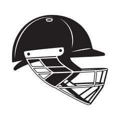 Fototapeta premium Cricket helmet silhouette black and white graphic illustration on transparent background