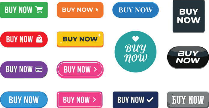 Buy now shop retail commerce transaction marketing button vector elements set for online business store