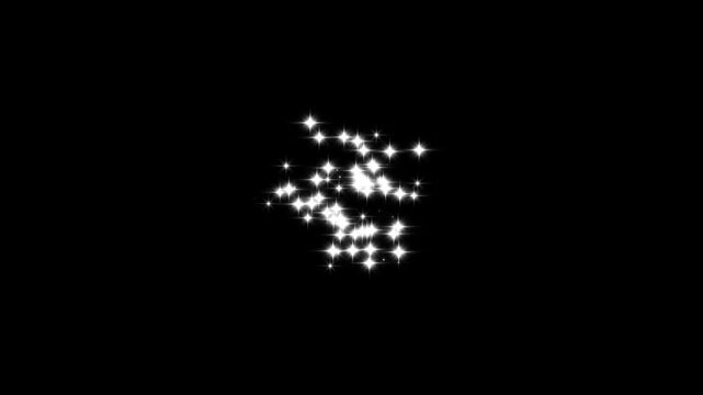 White glitter blast sparkle star trail animation with magic dust flow .  fairy wand glitter burst, elegant shining star transition overlay on black screen background. 4k video