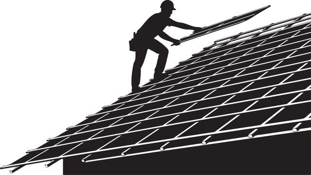 Roofer installing shingles on roof roofing construction