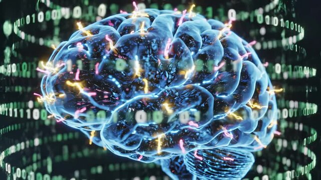 Digital brain with binary code symbolizing the cutting-edge of futuristic design