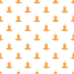 Obraz premium Sandcastle pattern repeating on a white background, symbolizing beach holidays and summer fun