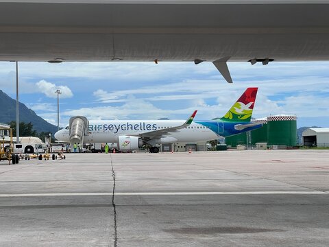 Victoria, Seychelles, Mahe, April 22, 2026: Air Seychelles aircraft at the Seychelles airport