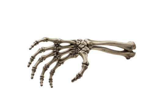 Realistic Human Skeleton Hand and Arm Bones Isolated on White Background for Medical and Educational Use