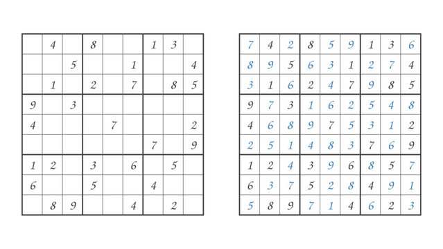Classic number logic board with solution preview