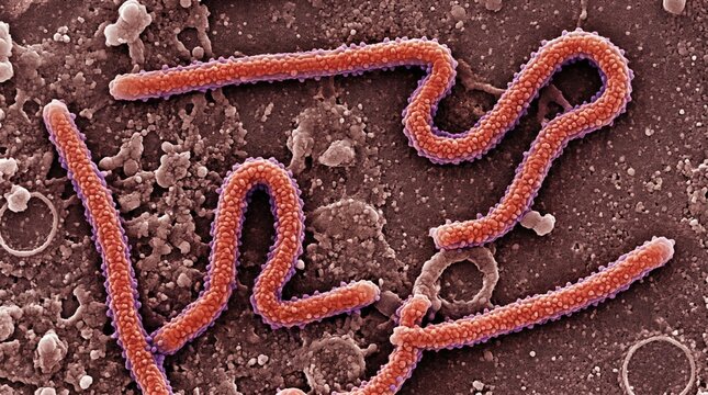 Scanning electron micrograph of ebola virus particles
