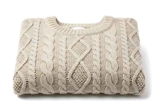 Elegant Cream Cable Knit Sweater on Neutral Background, Minimalist Fashion Photography