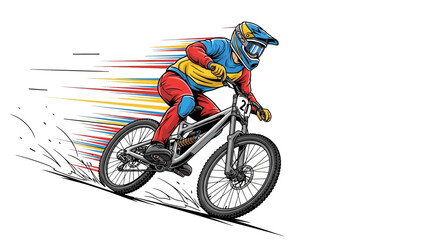 Naklejka premium Professional cyclist riding a bicycle fast.