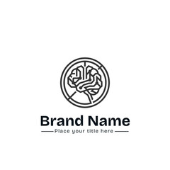 Fototapeta premium Minimalist Tech Brain Logo Design with Digital Circuit Lines in Circle for Artificial Intelligence, Cyber Security, Software Tech, and Neural Network Brand Identity