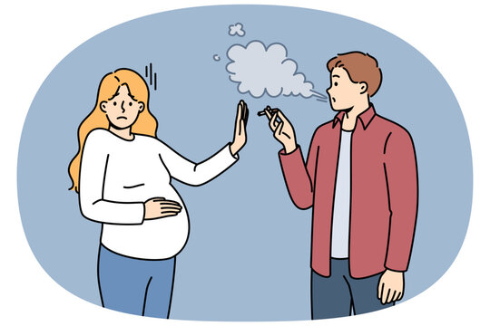 Pregnant wife orders husband to quit smoking in order to protect unborn baby from influence of tobacco and nicotine. Girl sets goal to quit smoking for guy who makes those around him passive smokers