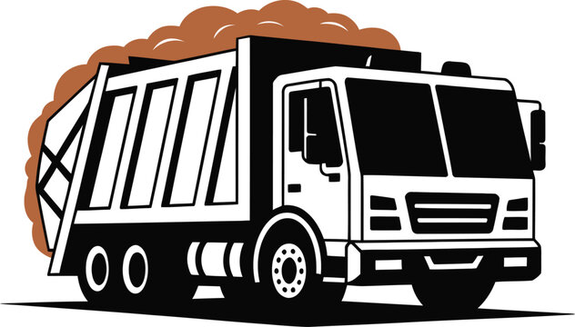 Stylized illustration of a garbage truck filled with brown material isolated on a white background
