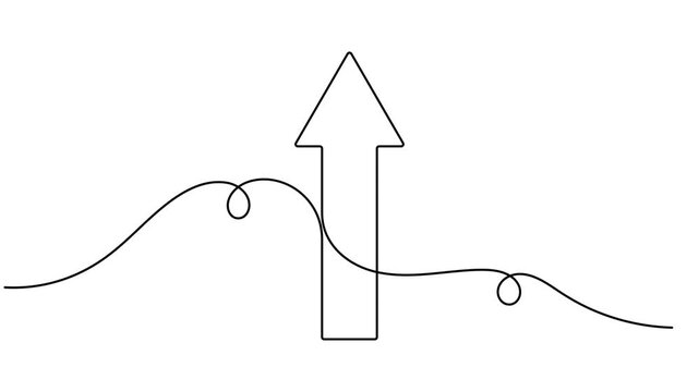 Straight arrow pointing up icon continuous one line drawing on white background minimalist pointer for business and marketing symbol 4k animation video