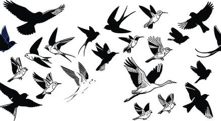 Flying birds line art illustration collection featuring swallows hummingbirds cranes and wildlife nature sketchesFlying birds line art illustration collection featuring swallows hummingbirds cranes an © MdAnowar
