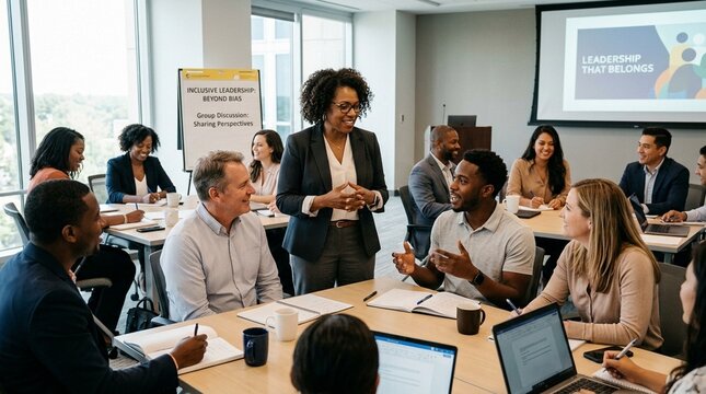 Inclusive leadership workshop with multiracial participants black and white