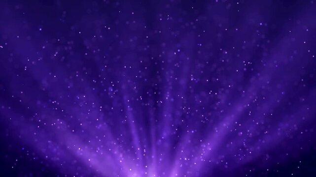 Purple light rays background with floating dust particles, magical violet glow with shimmering sparkles, cinematic ethereal light beams for video overlay