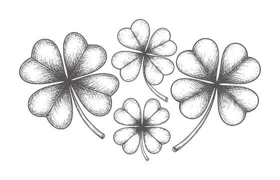 Four leaf clover pattern in dark grey white botanical