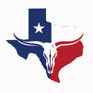 Texas state map silhouette with longhorn cow skull emblem silhouette longhorn american agriculture livestock geography territory regional southwest heritage traditional identity ranching