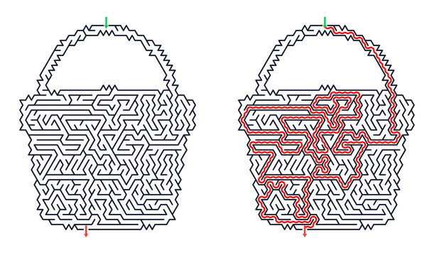 Triangular Grid Maze Shaped as Basket Outline &mdash; Geometric Woven Labyrinth Puzzle