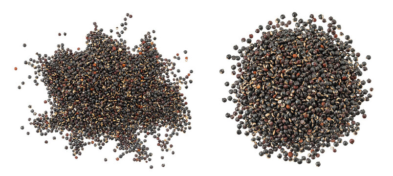 black quinoa seeds isolated on white background. Top view. Flat lay