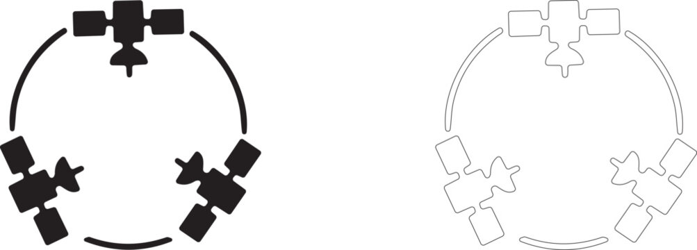 Satellite constellation vector icon, orbital network symbol, global communication, navigation, telecommunications and aerospace technology.