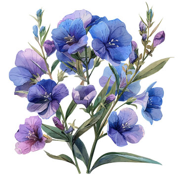 watercolor of Hesperis Flower, hand-drawn, isolated on a white background.