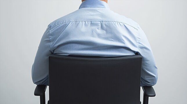 Person sitting on office chair with wrinkled back shirt fashion