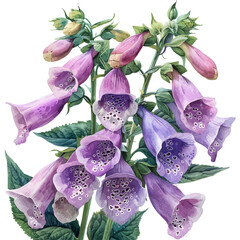 Foxglove Flower, elegant watercolor vector painting with refined details, isolated on a white background. © nuvex