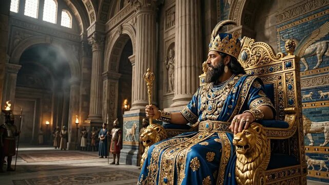 The Throne of the Persian Emperor in an Ancient Palace Hall