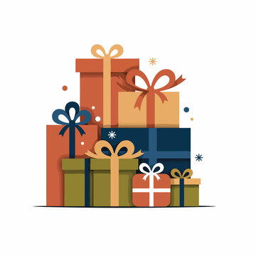 Colorful gifts stacked with ribbons bows.