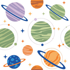 Colorful planets and stars in space. © Lingga