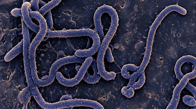 Scanning electron micrograph of ebola virus particles