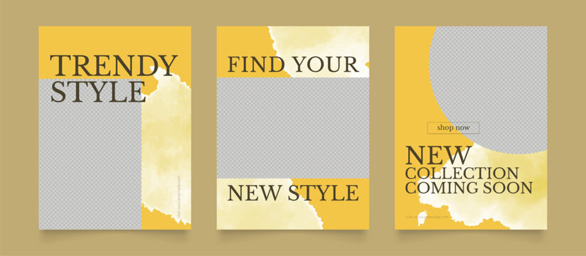 social media template banner fashion sale promotion. fully editable instagram and facebook square post frame puzzle organic sale poster. yellow watercolor vector background