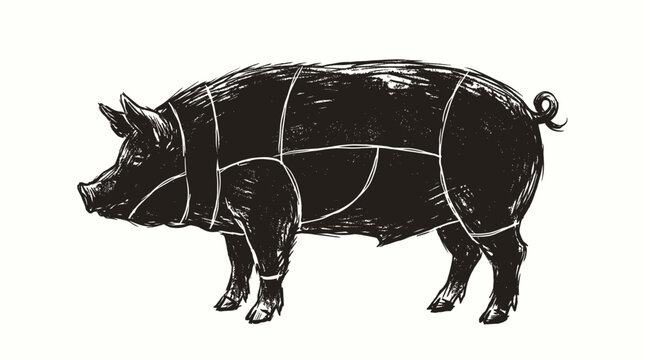 Vintage Pig Butcher Chart Illustration Premium Pork Cuts Diagram
