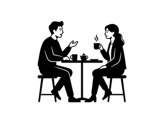 Fototapeta premium Two people sitting at a table having a conversation over coffee or tea Silhouette