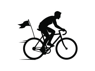 Fototapeta premium Silhouette of a cyclist with a flag on a bicycle Silhouette