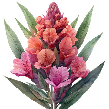watercolor of Cockscomb Flower, hand-drawn, isolated on a white background.