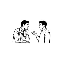 Fototapeta premium Black and white illustration of a doctor and patient engaged in a medical consultation, discussing health concerns and treatment options